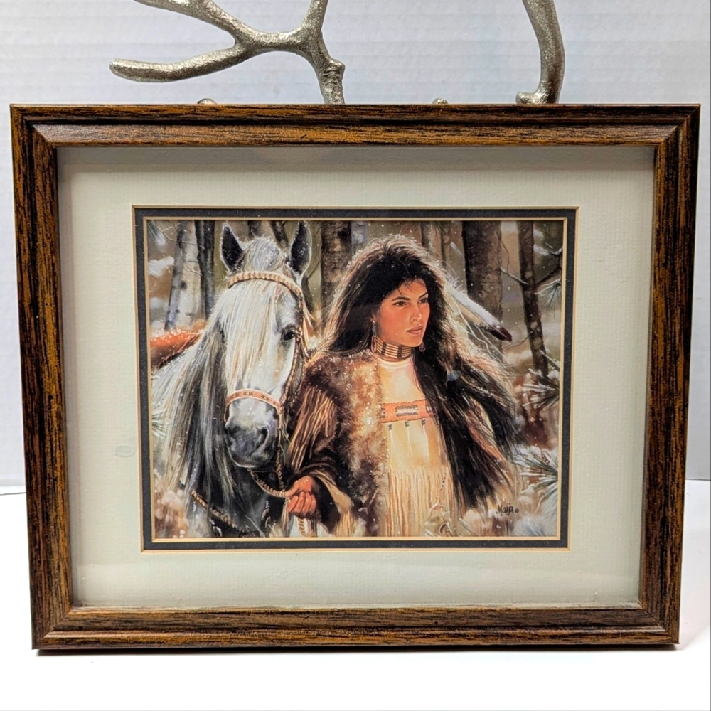 Maija "Moon Shadow" Print Signed Vintage Native American Art Wood Framed 11"X 9"
